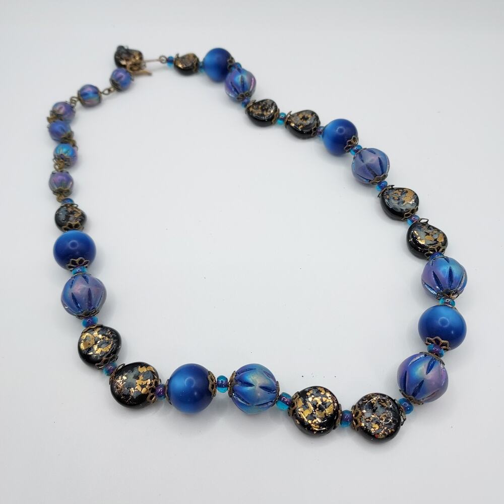 Vintage Hobe Necklace Blue Glass Fancy Beads Circa 1950s 16" Collectible Signed - Picture 7 of 8